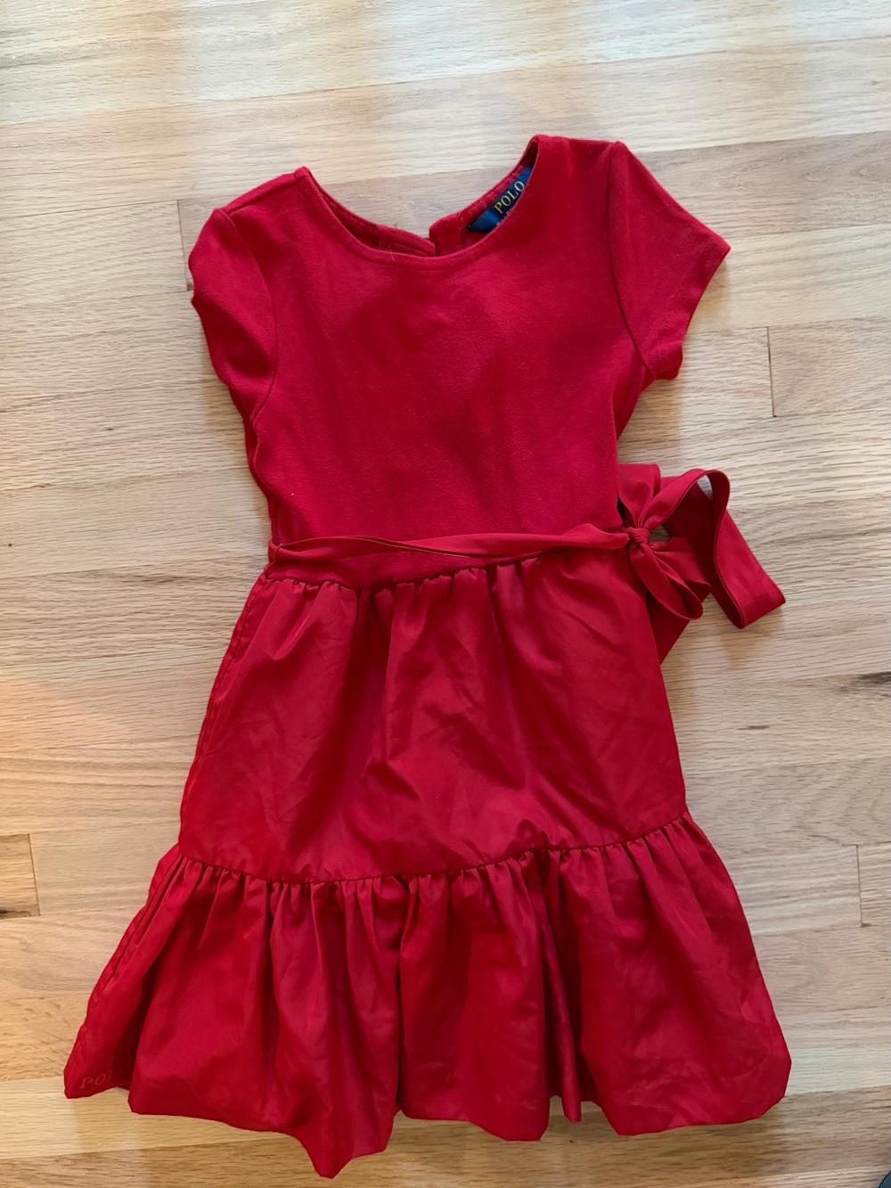 Polo by Ralph Lauren Red Short-Sleeve Ruffle Dress with Waist Tie